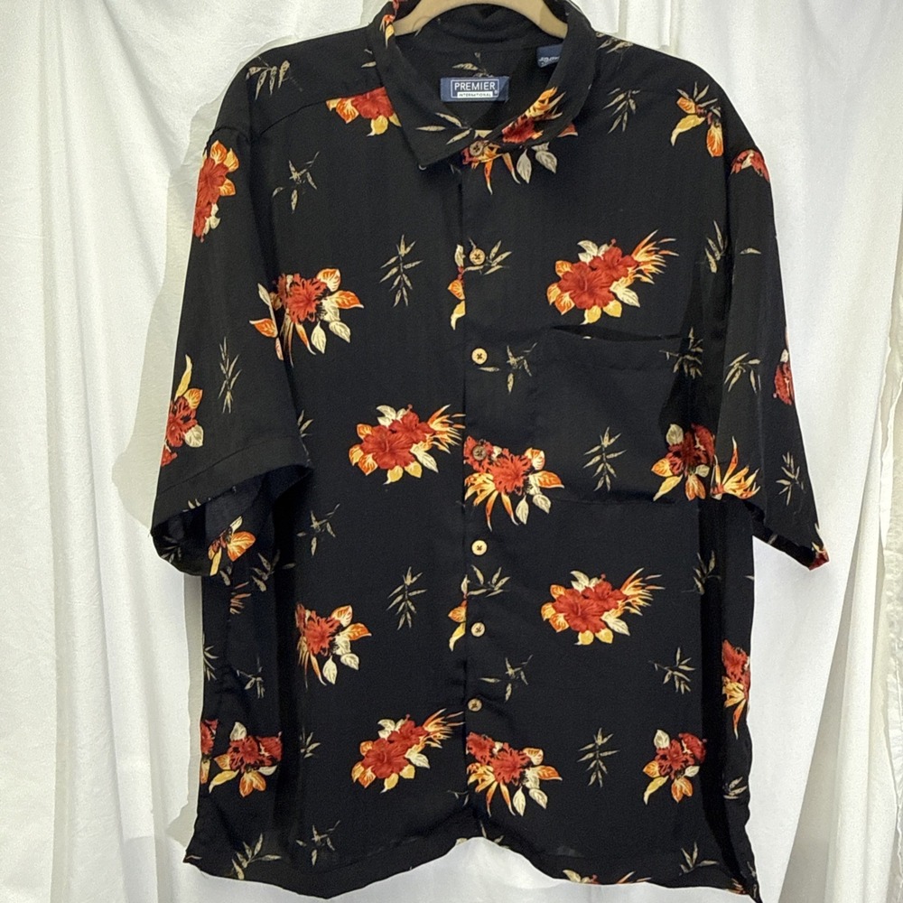 Women's 2X Short-Sleeve Button Up Shirt Botanical Tropical Vacation Resort Boho